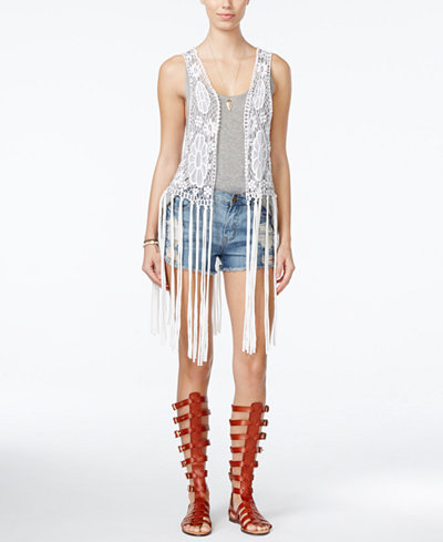 Collection XIIX Lace Vest with Jersey Fringe