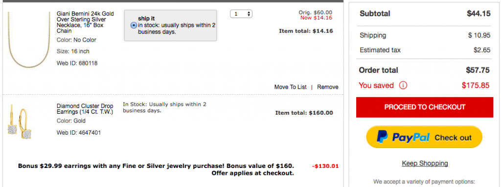gold chain free diamond earring offer is a big deal at Macy's