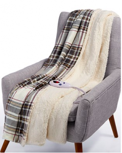 Biddeford Velour Sherpa Electric Heated Throw